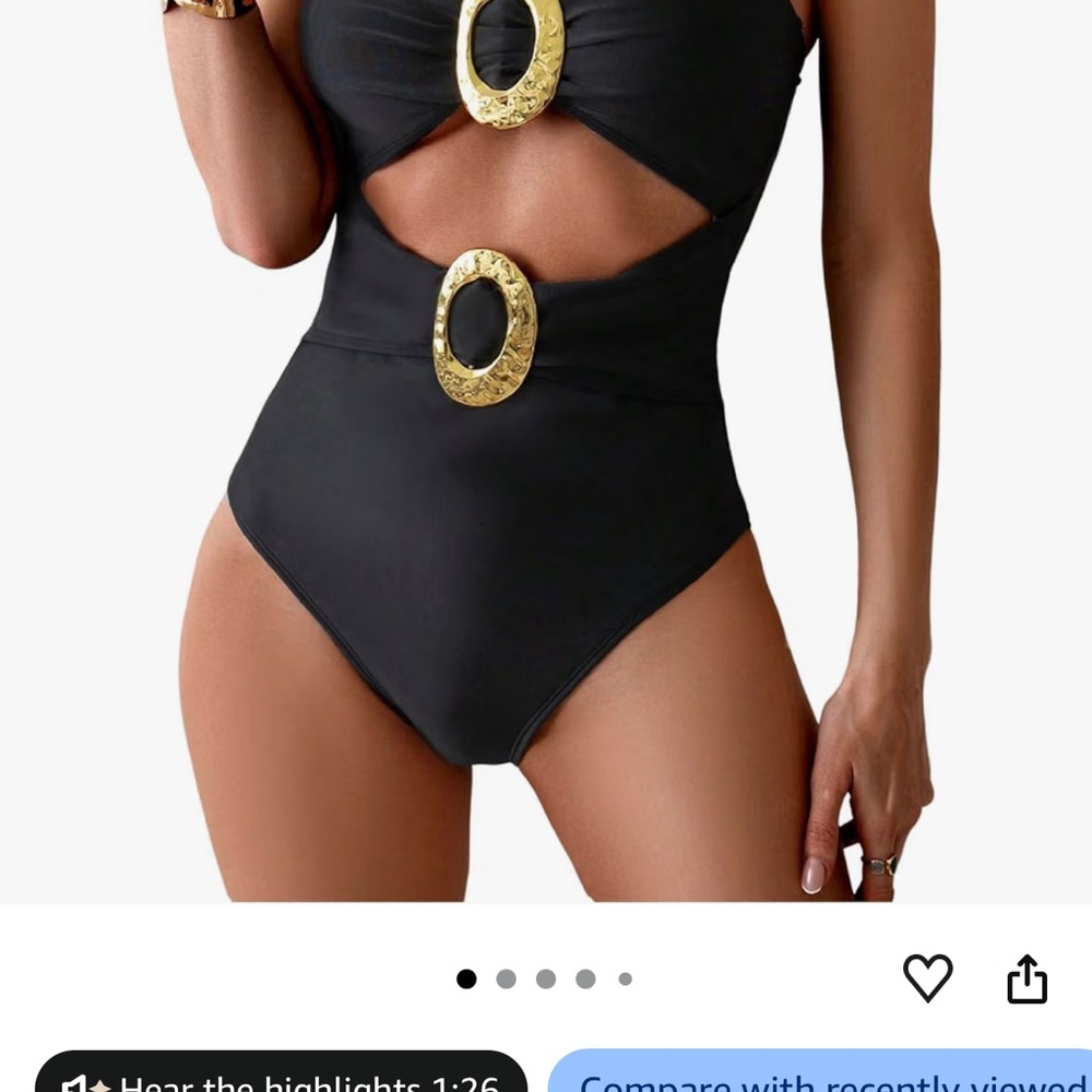 Classic Black One-Piece Swimsuit with Gold Ring Accents